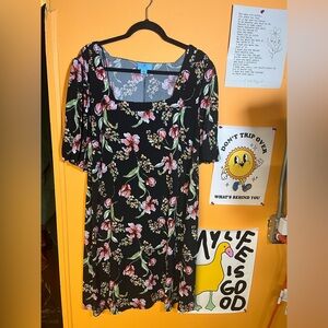 CeCe Black Floral Dress 2X